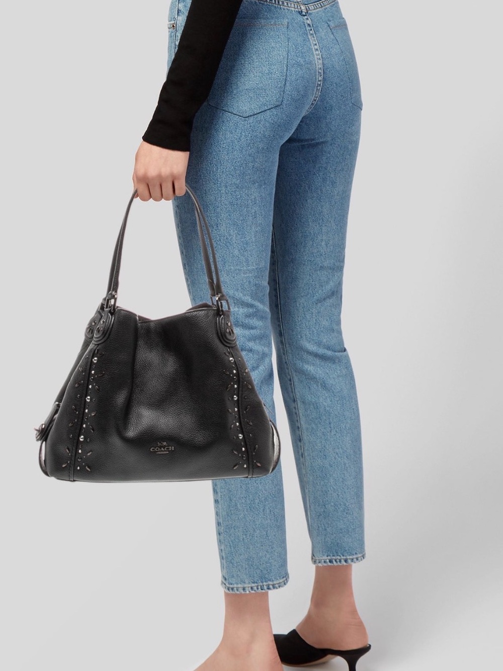 NEW Coach Black Pebbled Leather Studded Shoulder Bag - Picture 3 of 10